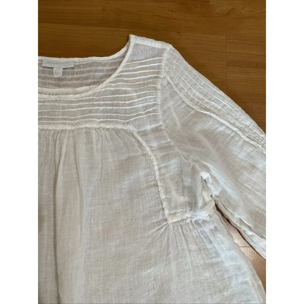 The White Company 100% Linen Blouse Top Size 10 White Pintuck Gauze Peasant Boho - Picture 8 of 15
